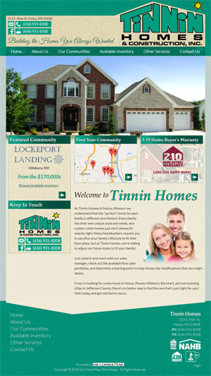screenshot of Tinnin Homes website
