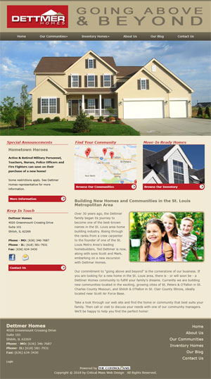 screenshot of Dettmer Homes website