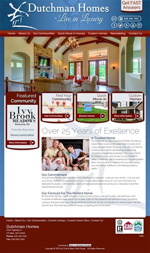 screenshot of Dutchman Homes website